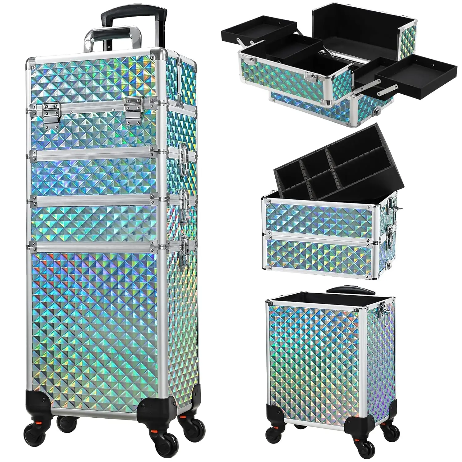 Large Rolling Makeup Case with Wheels, 4-in-1 Cosmetic Organizer for Travel and Salon Use in Watery Blue
Large Rolling Makeup Case with Wheels, 4-in-1 Cosmetic Organizer for Travel and Salon Use in Watery Blue