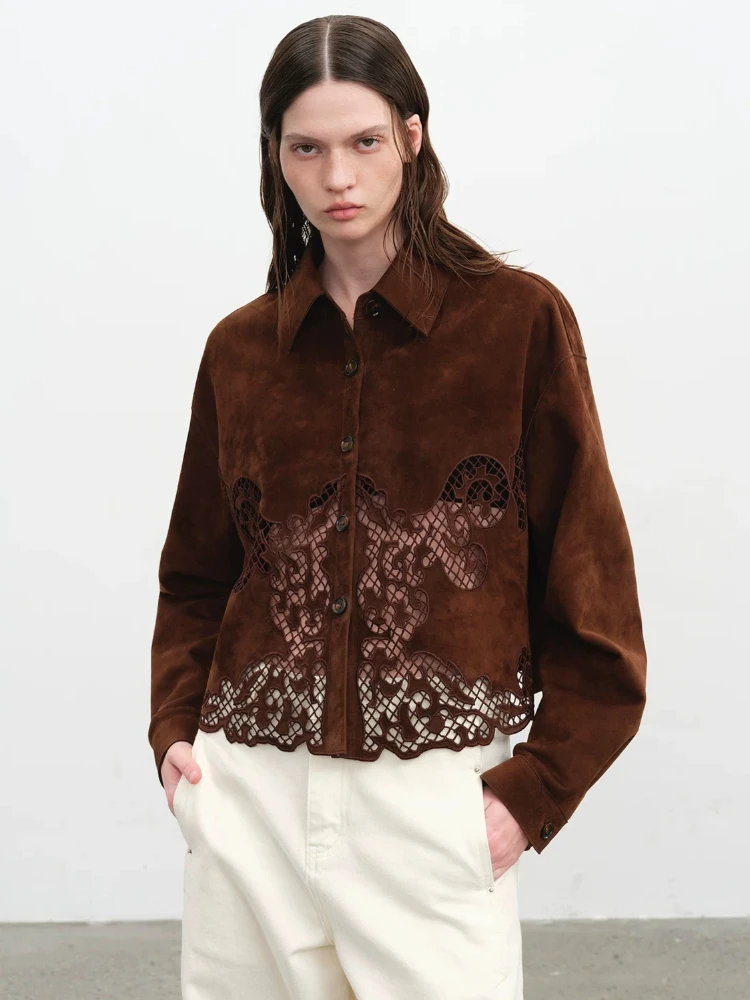 Vintage Short Genuine Leather Shirt Jackets for Women Spring Autumn High-end Simple Hollow Out Embroidery Real Goatskin Coat
Vintage Short Genuine Leather Shirt Jackets for Women Spring Autumn High-end Simple Hollow Out Embroidery Real Goatskin Coat