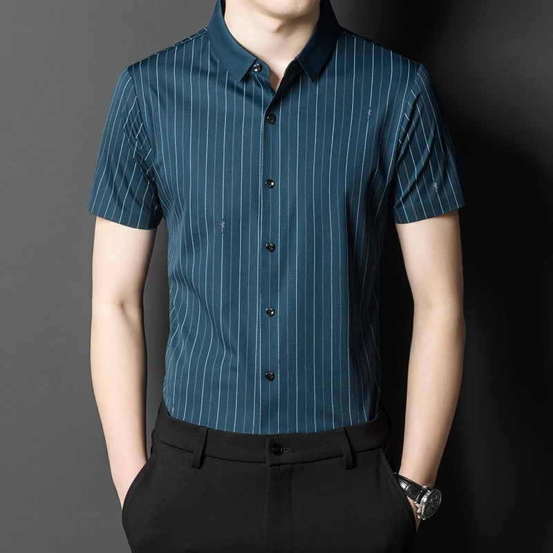 Polyamide Spadex Luxury Shirts For Men Short Sleeve Smart Casual Summer New Quality Smooth Comfortable Striped Camisas De Hombre
Polyamide Spadex Luxury Shirts For Men Short Sleeve Smart Casual Summer New Quality Smooth Comfortable Striped Camisas De Hombre