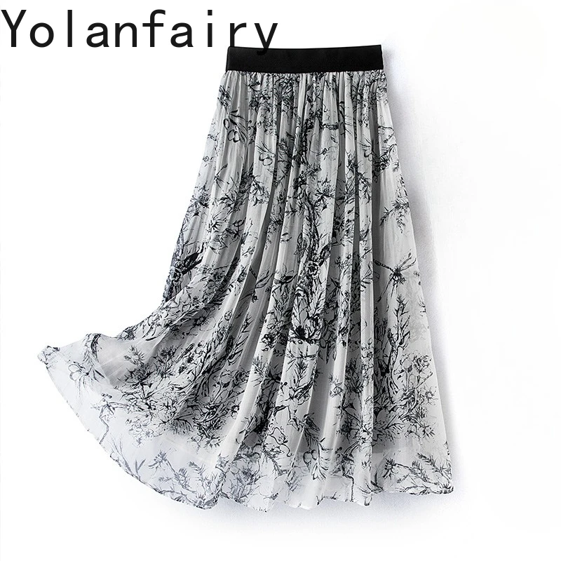 YOLANFAIRY 100% Real Mulberry Silk Skirts Woman Clothing Summer Elegant Long Skirt Elastic Waist Korean Style Skirts Streetwear
YOLANFAIRY 100% Real Mulberry Silk Skirts Woman Clothing Summer Elegant Long Skirt Elastic Waist Korean Style Skirts Streetwear