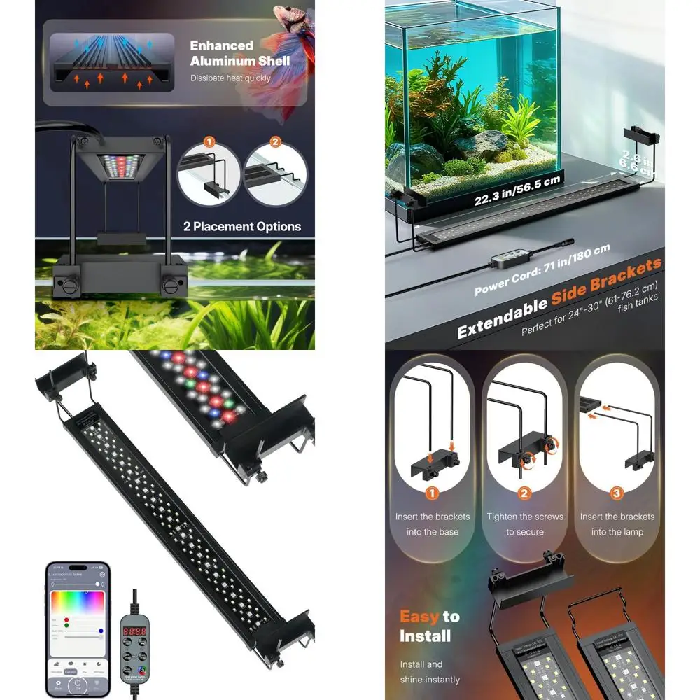 25W Full Spectrum LED Aquarium Light for 24-30 Inch Tanks, Bluetooth Controlled with Timer and Adjustable Brightness
25W Full Spectrum LED Aquarium Light for 24-30 Inch Tanks, Bluetooth Controlled with Timer and Adjustable Brightness