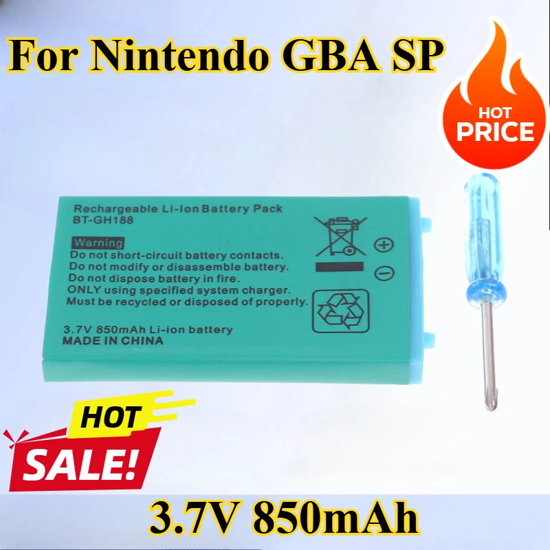 3.7V 850mAh Rechargeable Li-ion Battery Pack For Nintendo GBA SP Gameboy Advance SP Replacement Batteries with Screwdriver
3.7V 850mAh Rechargeable Li-ion Battery Pack For Nintendo GBA SP Gameboy Advance SP Replacement Batteries with Screwdriver