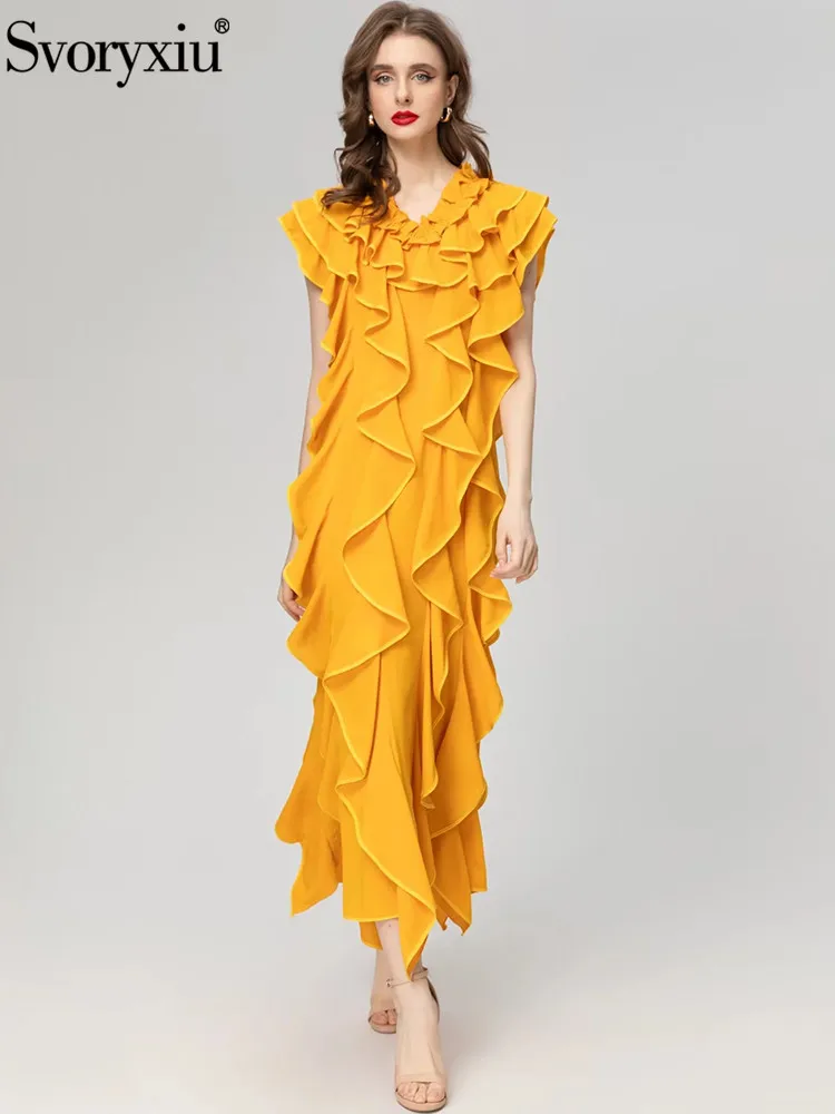 Svoryxiu Fashion Designer Summer Party Elegant Long Dress Women's Flounces Collar Sleeveless High Waist Cascading Flounces Dress
Svoryxiu Fashion Designer Summer Party Elegant Long Dress Women's Flounces Collar Sleeveless High Waist Cascading Flounces Dress