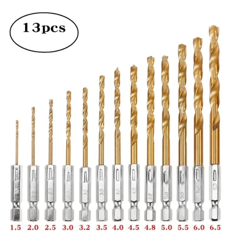 N96R High Speed Steel Twist Drill Bits Set Titanium Coating, 13 Pieces 1.5- 6.5Mm Hexagonal Handles For Wood/Metal/Plastic
N96R High Speed Steel Twist Drill Bits Set Titanium Coating, 13 Pieces 1.5- 6.5Mm Hexagonal Handles For Wood/Metal/Plastic