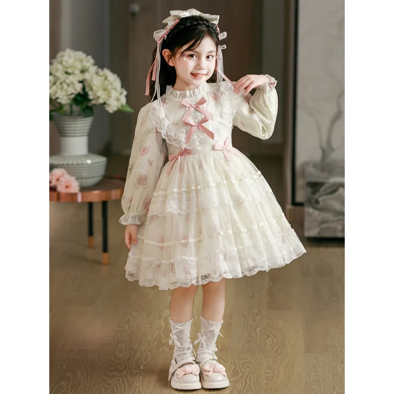 New Lace Printed Puffy Mesh Fashionable Bow Princess Dress Girls Spring and Autumn
New Lace Printed Puffy Mesh Fashionable Bow Princess Dress Girls Spring and Autumn