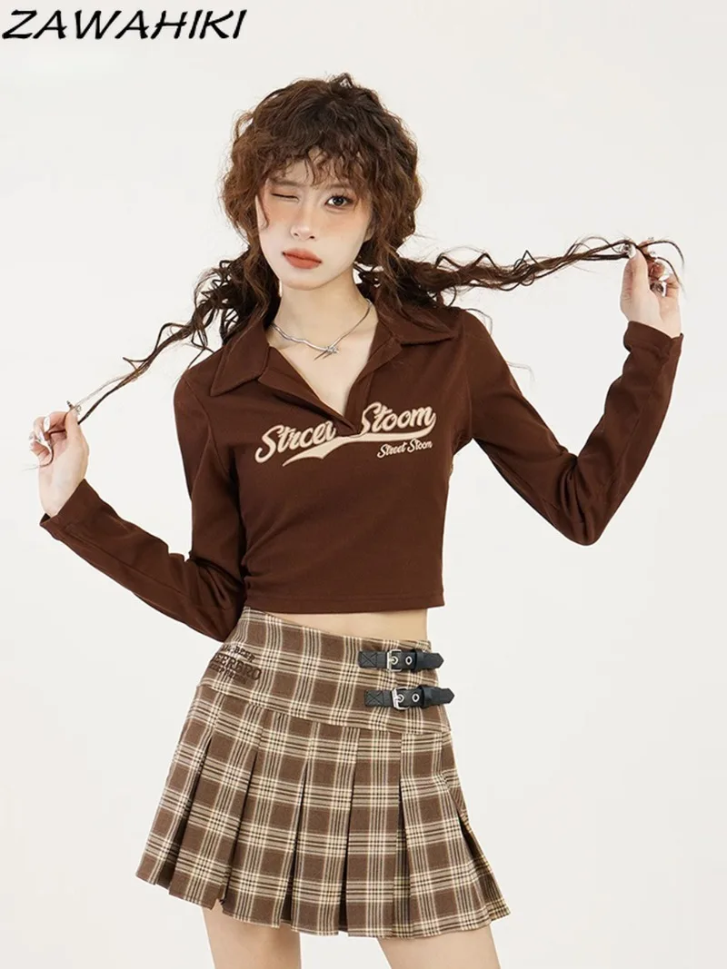 Crop Top Women American Polo Collar Long Sleeve Letter Print Spring Fall Slim Y2K Aesthetic Chic Designed Vintage Versatile Tees
Crop Top Women American Polo Collar Long Sleeve Letter Print Spring Fall Slim Y2K Aesthetic Chic Designed Vintage Versatile Tees