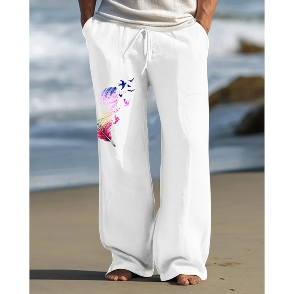 Men's Feather Printed Casual Pants Sports Outdoor Fashion Straight Leg Pants Beach Comfortable Easy Match Wide Leg Pants
Men's Feather Printed Casual Pants Sports Outdoor Fashion Straight Leg Pants Beach Comfortable Easy Match Wide Leg Pants