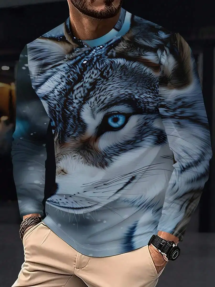 Mens Casual Long Sleeve T-Shirt With 3D Wolf Print Round Neck
Mens Casual Long Sleeve T-Shirt With 3D Wolf Print Round Neck