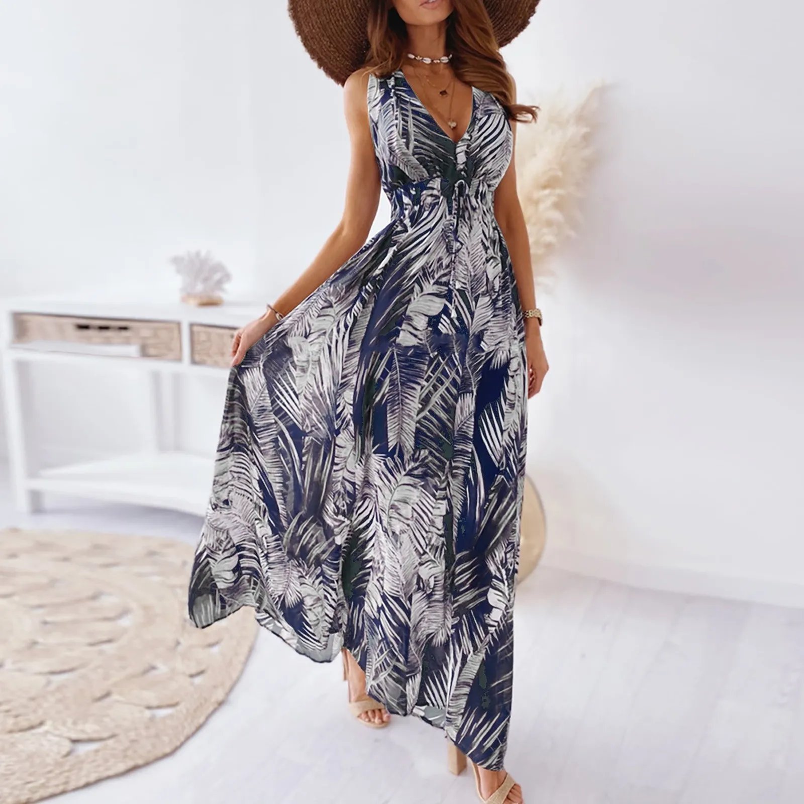 Women's Sexy Beach Print V Neck Tie Waist Long Sleeveless Dress Womens Tie Event Dresses
Women's Sexy Beach Print V Neck Tie Waist Long Sleeveless Dress Womens Tie Event Dresses