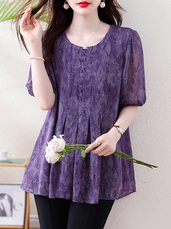Loose Mid-Sleeve Chiffon Shirt Women Summer 2026 New Style Slimming Tummy Covering Fashionable Mom Top Purple Color
Loose Mid-Sleeve Chiffon Shirt Women Summer 2026 New Style Slimming Tummy Covering Fashionable Mom Top Purple Color