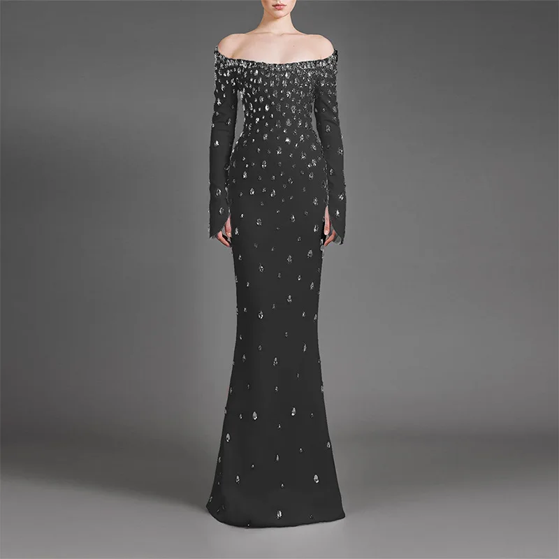 Dress New Elegant Heavy Industry Beads off-Shoulder Drop-Shaped Long Dress
Dress New Elegant Heavy Industry Beads off-Shoulder Drop-Shaped Long Dress