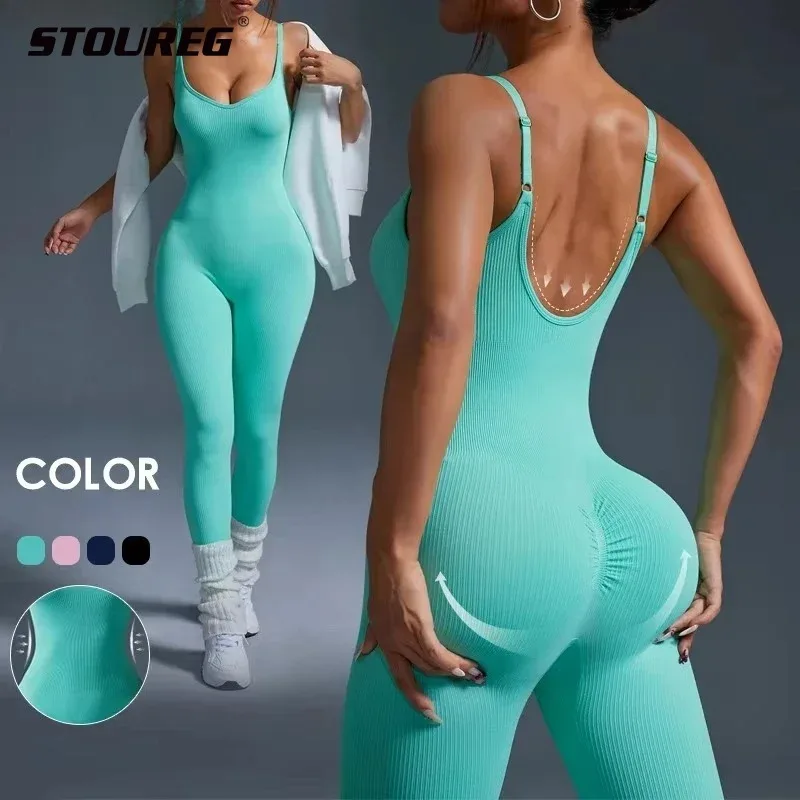 Seamless Women's Yoga Jumpsuit Hip Lifting Ribbed Sportswear Adjustable Straps Open Back Gym Leggings Set Tight Fitting Clothes
Seamless Women's Yoga Jumpsuit Hip Lifting Ribbed Sportswear Adjustable Straps Open Back Gym Leggings Set Tight Fitting Clothes