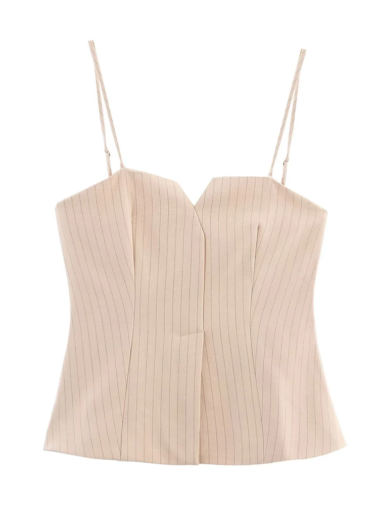 ZAJIA2005 new women's clothing European and American style pleated striped straight collar thin camisole
ZAJIA2005 new women's clothing European and American style pleated striped straight collar thin camisole