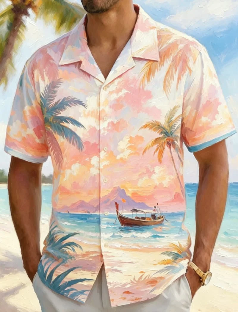 Men's oil painting island style printed Hawaiian shirt, for summer vacations, beach parties, daily wear, and music festivals
Men's oil painting island style printed Hawaiian shirt, for summer vacations, beach parties, daily wear, and music festivals