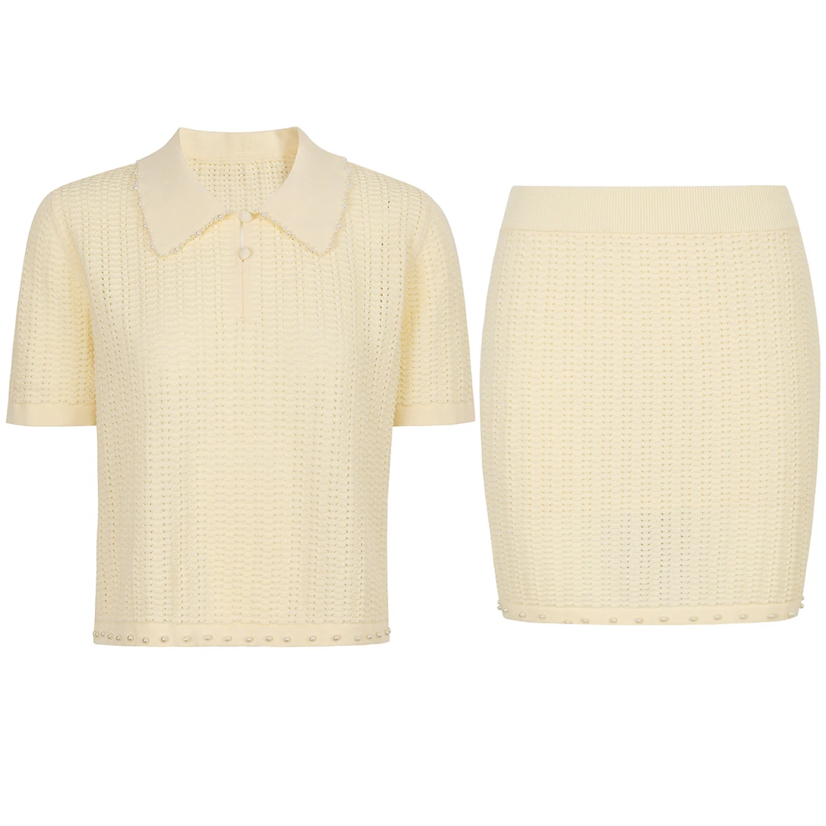 High Quality Summer New Fashion Classic Elastic Knitted Pearl Edge Short Sleeved Top Knitted Sweater+half Skirt Women's Set
High Quality Summer New Fashion Classic Elastic Knitted Pearl Edge Short Sleeved Top Knitted Sweater+half Skirt Women's Set