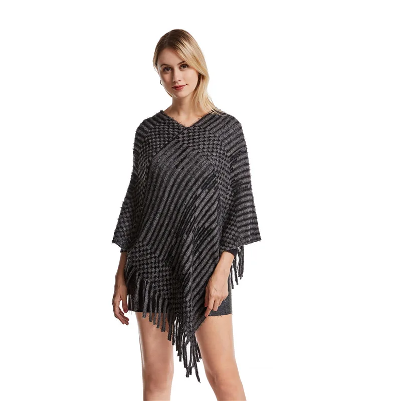 2022 Spring Autumn New V-neck Diamond Stripe Tassel Cloak Female Sweater Women Knitting Poncho Cape Pullover Shawl Gray
2022 Spring Autumn New V-neck Diamond Stripe Tassel Cloak Female Sweater Women Knitting Poncho Cape Pullover Shawl Gray