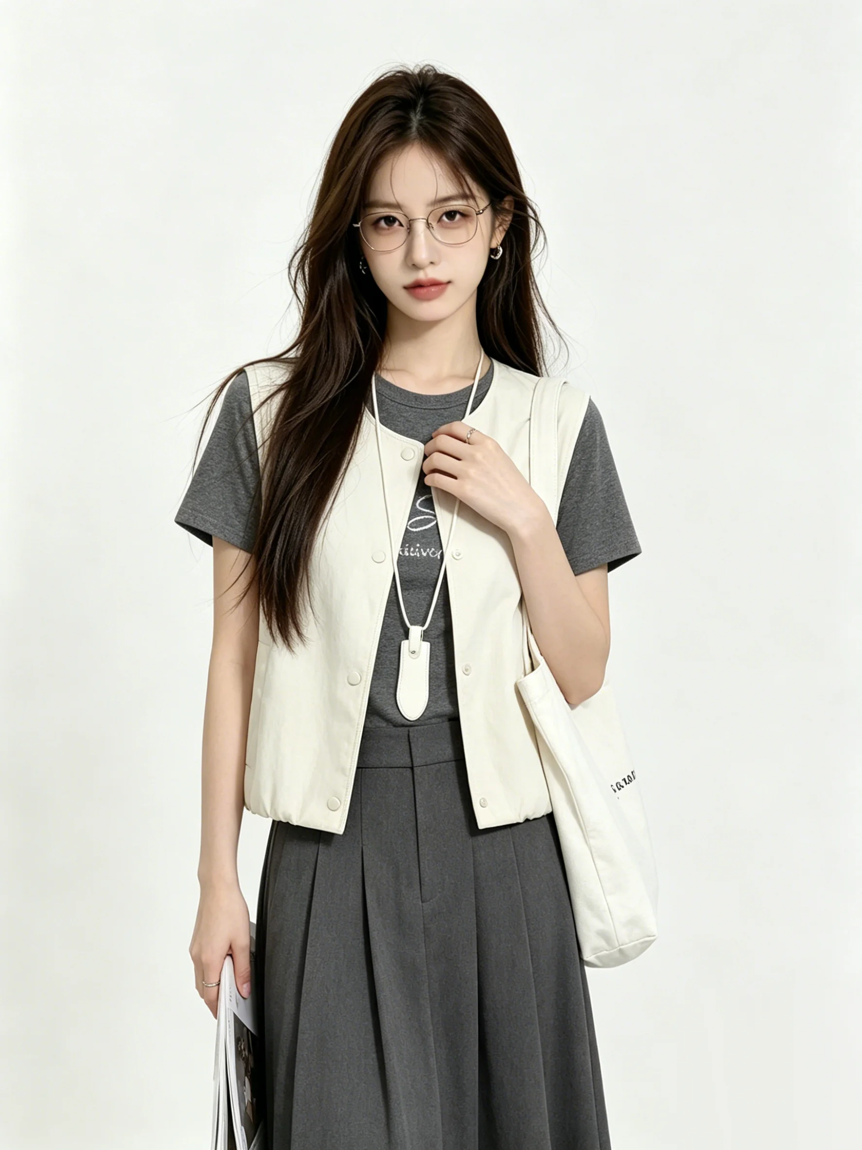 Retro Style Short Sleeve T-Shirt And Vest Set Women's Casual Fashion Design Slimming Layering Top Bottoms Spring 2026
Retro Style Short Sleeve T-Shirt And Vest Set Women's Casual Fashion Design Slimming Layering Top Bottoms Spring 2026