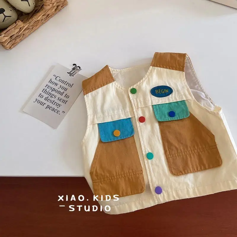Spring Autumn Children Patchwork Vest 1-8Y Boys Cotton Pockets Casual Waistcoats Kids Girls Tank Tops Korean Toddler Outerwear
Spring Autumn Children Patchwork Vest 1-8Y Boys Cotton Pockets Casual Waistcoats Kids Girls Tank Tops Korean Toddler Outerwear