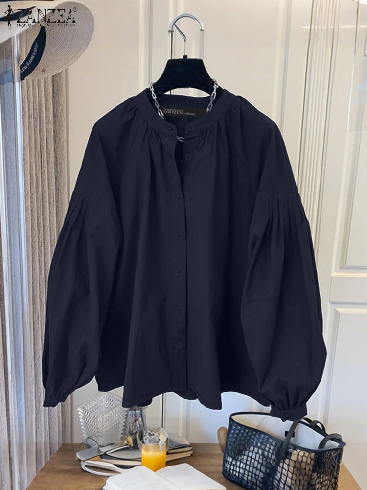 ZANZEA, осенние повседневные темно-синие рубашки с рукавами-фонариками, женские рубашки с круглым вырезом на пуговицах и длинными рукавами, стильные шикарные однотонные топы
ZANZEA, осенние повседневные темно-синие рубашки с рукавами-фонариками, женские рубашки с круглым вырезом на пуговицах и длинными рукавами, стильные шикарные однотонные топы