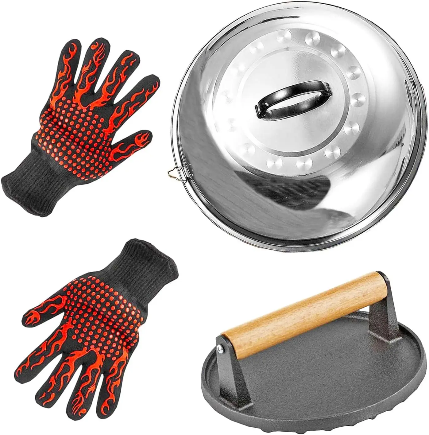 4 Piece Griddle Accessories Kit for - 12'' Cheese Melting Dome with 7'' Burger Bacon Press and 2 Pcs BBQ Heat Resis
4 Piece Griddle Accessories Kit for - 12'' Cheese Melting Dome with 7'' Burger Bacon Press and 2 Pcs BBQ Heat Resis
