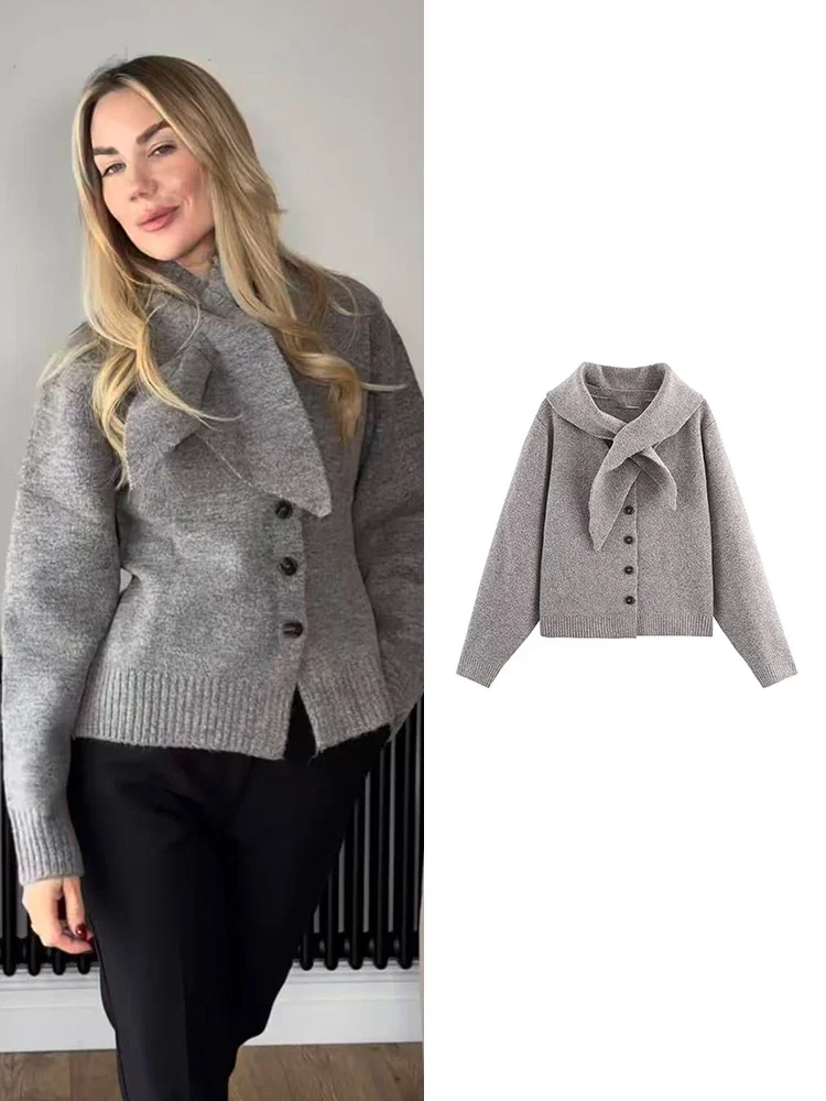 Женский шарф, украшенный вязаным свитером, осенний модный кардиган с v-образным вырезом и длинными рукавами, повседневная однобортная женская куртка
Женский шарф, украшенный вязаным свитером, осенний модный кардиган с v-образным вырезом и длинными рукавами, повседневная однобортная женская куртка