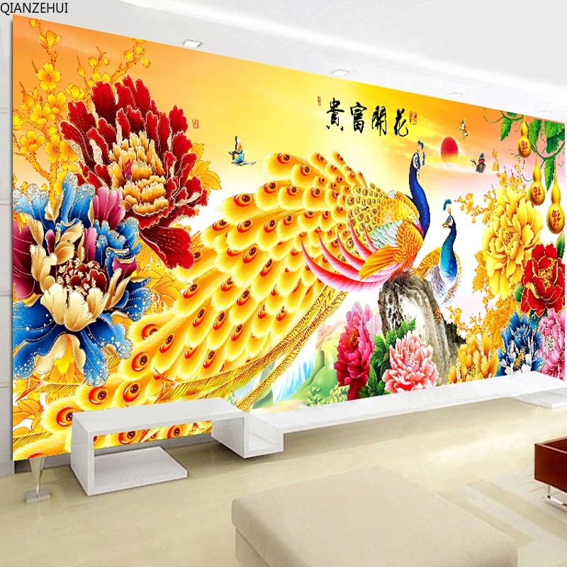 DIY full Diamond Embroidery,Round Diamond Blooming golden peacock Living room decoration rhinestone beads Diamond painting
DIY full Diamond Embroidery,Round Diamond Blooming golden peacock Living room decoration rhinestone beads Diamond painting