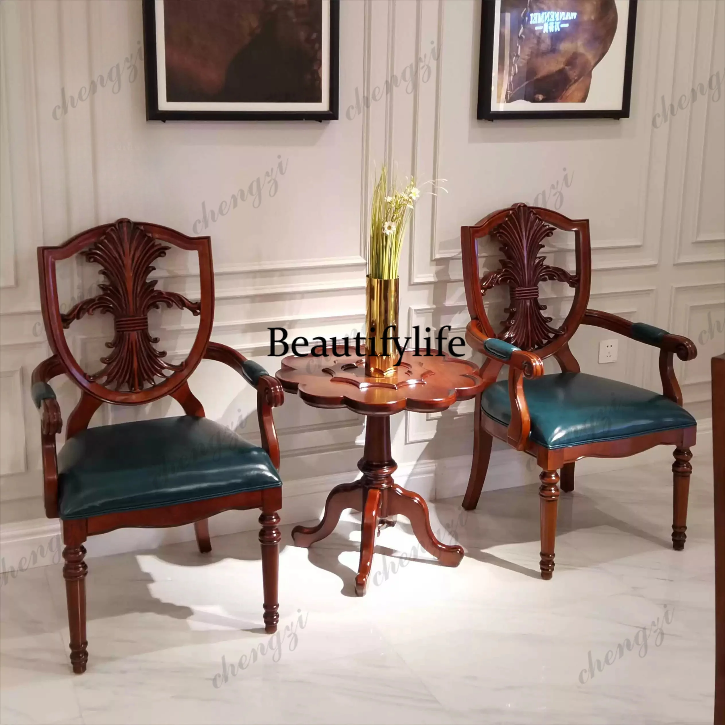 American all-solid wood leisure chair European leather chair American armchair can be customized
American all-solid wood leisure chair European leather chair American armchair can be customized