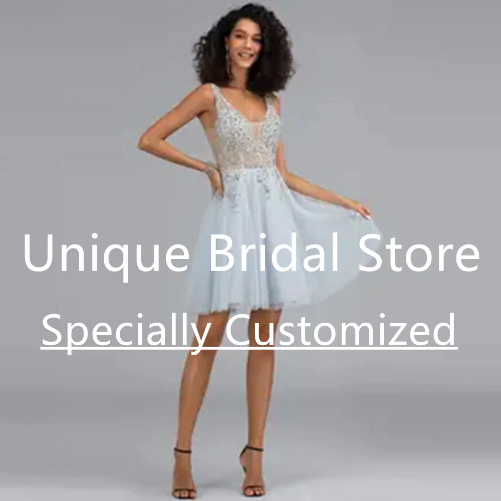 Birthday Dress For Women Luxury Tulle V-Neck Mini Backless A-Line Zipper Sleeveless Sequins Beading Applique Cocktail Dresses
Birthday Dress For Women Luxury Tulle V-Neck Mini Backless A-Line Zipper Sleeveless Sequins Beading Applique Cocktail Dresses