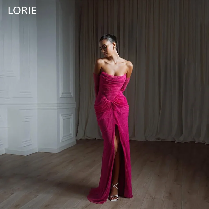 LORIE Hot Pink Evening Dresses Strapless Vent Pleat Prom Dress Off shoulder long sleeved Floor-Length Prom Gown Customized
LORIE Hot Pink Evening Dresses Strapless Vent Pleat Prom Dress Off shoulder long sleeved Floor-Length Prom Gown Customized