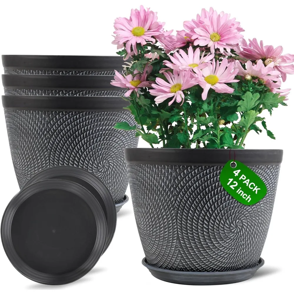 Large 12 Inch Plant Pot for Plants Outdoor Indoor, 4 Pack Plastic Flower Pots with Drainage Hole & Saucer, Modern Decorat
Large 12 Inch Plant Pot for Plants Outdoor Indoor, 4 Pack Plastic Flower Pots with Drainage Hole & Saucer, Modern Decorat