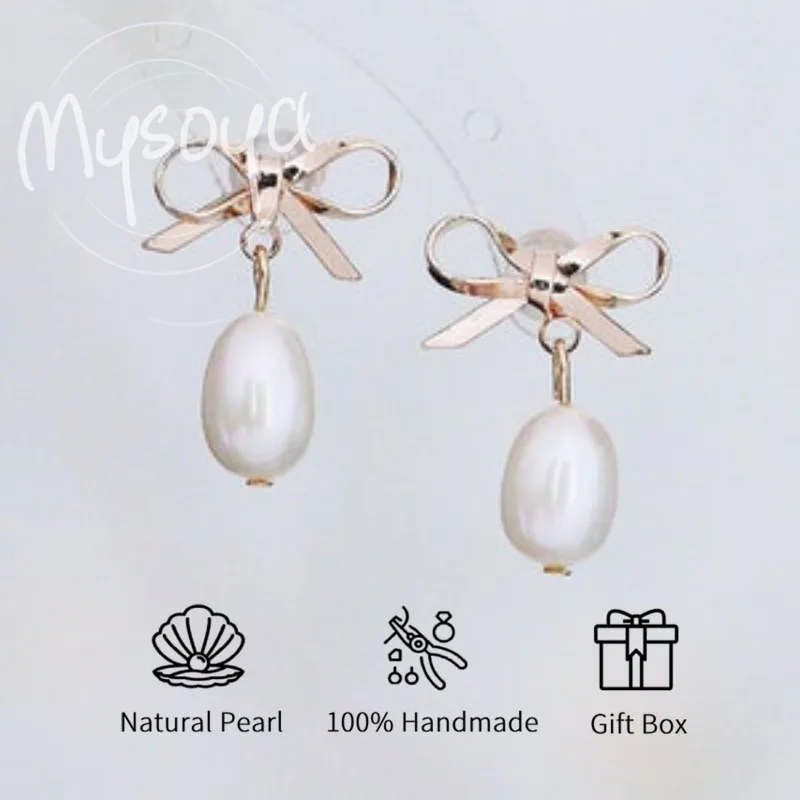 MYSOYA White Rice-Shaped Freshwater Pearl Bow Earrings 7-8mm With Gift Box For Her/Him Birthday/Wedding/Christmas/New Year Gift
MYSOYA White Rice-Shaped Freshwater Pearl Bow Earrings 7-8mm With Gift Box For Her/Him Birthday/Wedding/Christmas/New Year Gift