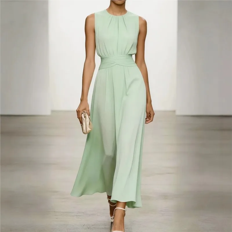 Fashion Sleeveless Maxi Dress Solid color O Neck Pleated Dress New Draped Simple Ladies Office Dresses Evening Party Dress 2026
Fashion Sleeveless Maxi Dress Solid color O Neck Pleated Dress New Draped Simple Ladies Office Dresses Evening Party Dress 2026