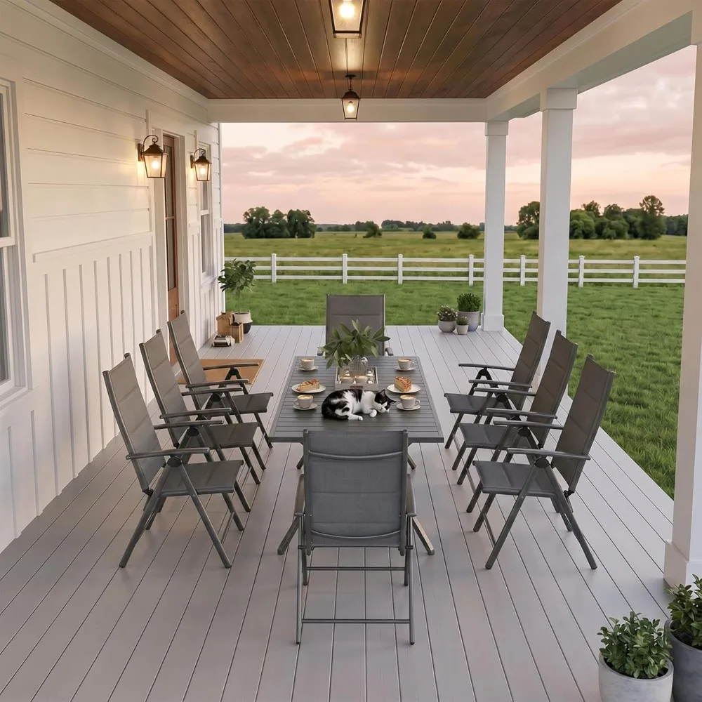 Outdoor Dining Set for 8 Folding Patio Dining Set with Aluminum Rectangular Table and Padded Chairs All Weather, Customized
Outdoor Dining Set for 8 Folding Patio Dining Set with Aluminum Rectangular Table and Padded Chairs All Weather, Customized