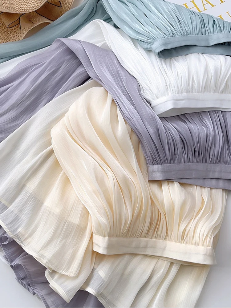Women's Summer Elegant Glossy Gauze A Line Long Skirt Lady Solid Color Elastic Waist Solid Color Pleated Skirt
Women's Summer Elegant Glossy Gauze A Line Long Skirt Lady Solid Color Elastic Waist Solid Color Pleated Skirt