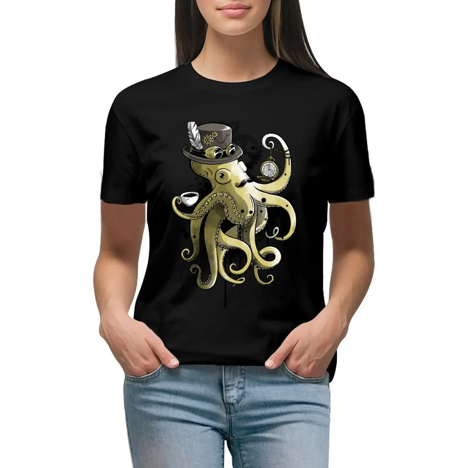 Steampunk octopus gold watercolor T-Shirt summer clothes female Female clothing vintage white t-shirts for Women
Steampunk octopus gold watercolor T-Shirt summer clothes female Female clothing vintage white t-shirts for Women