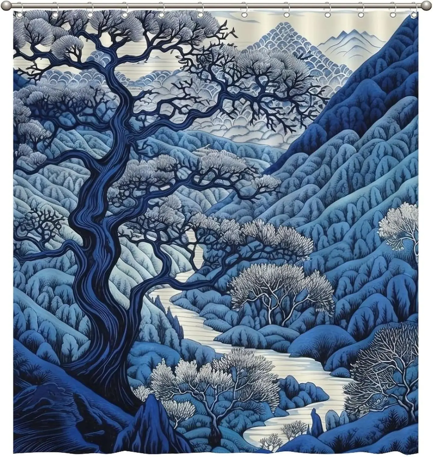 Oriental Chinoiserie Shower Curtain 72x80inch Indigo Blue and White Indigo Scenic Polyester Bath Curtain with Hooks Asian Dynast
Oriental Chinoiserie Shower Curtain 72x80inch Indigo Blue and White Indigo Scenic Polyester Bath Curtain with Hooks Asian Dynast