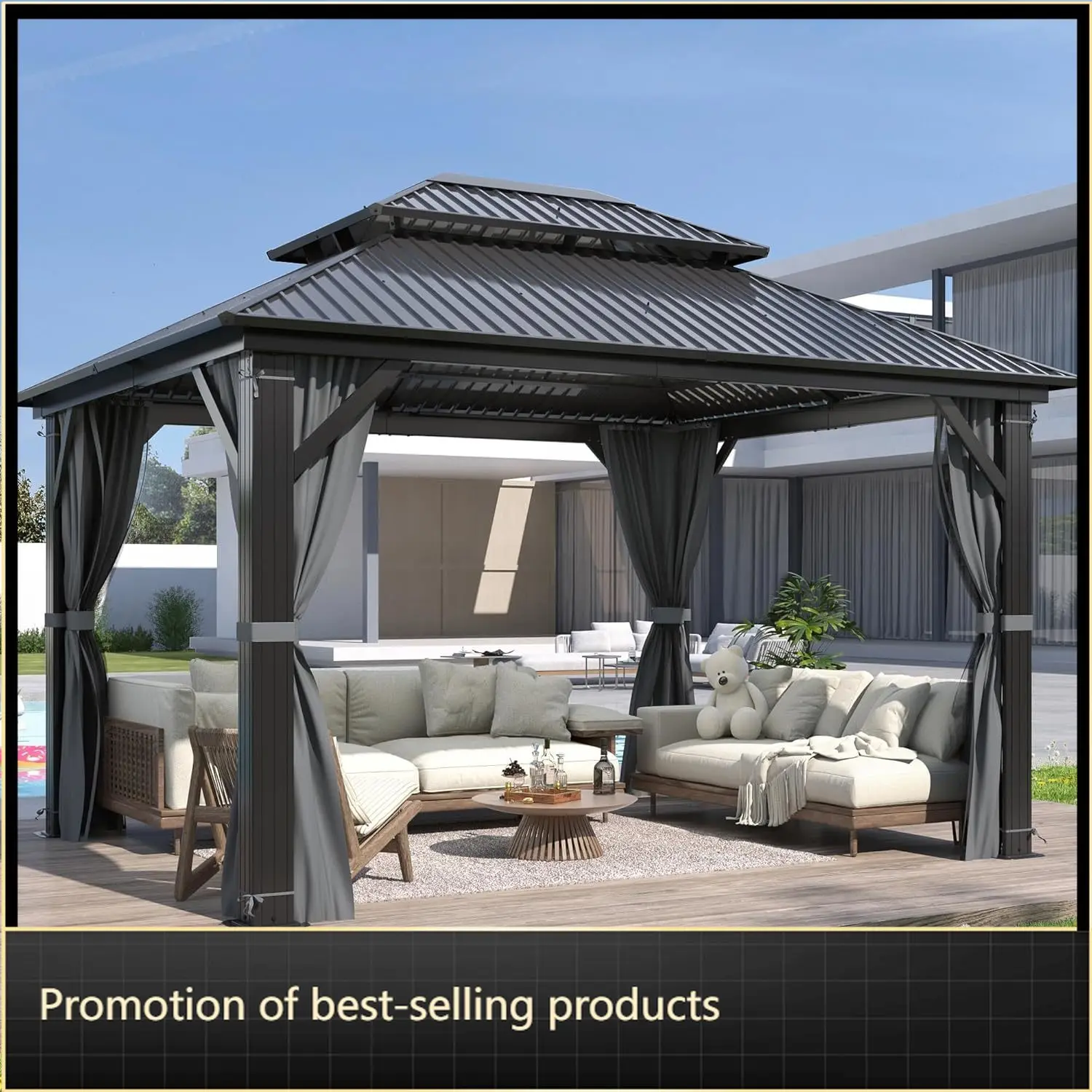 10'x12' Outdoor Hardtop Gazebo with Double Roof - Heavy-Duty Steel Top Aluminum Frame Gazebo with Breathable Netting & Privacy
10'x12' Outdoor Hardtop Gazebo with Double Roof - Heavy-Duty Steel Top Aluminum Frame Gazebo with Breathable Netting & Privacy