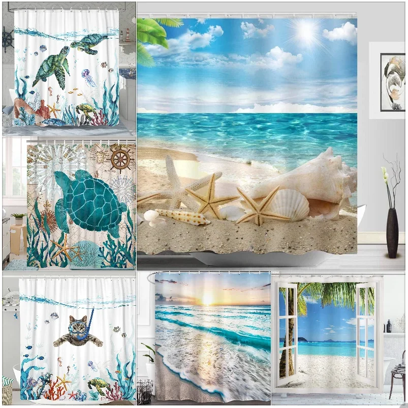 Ocean Beach Turtle Starfish Seascape Print Shower Curtain Waterproof Polyester Bathroom Curtain with 12 Hooks Easy Install for H
Ocean Beach Turtle Starfish Seascape Print Shower Curtain Waterproof Polyester Bathroom Curtain with 12 Hooks Easy Install for H