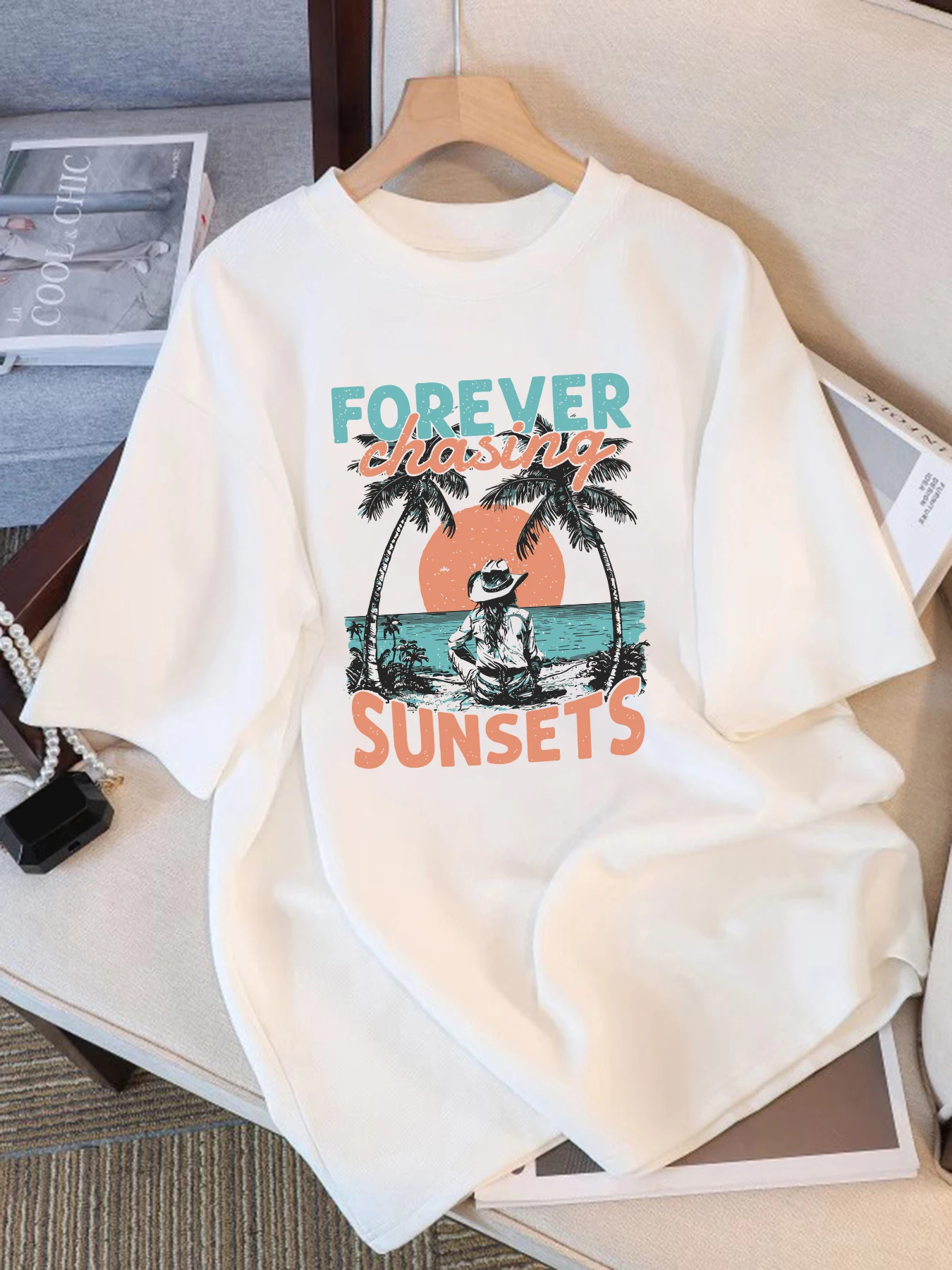 Forever Chasing Sunsets Printing Basics T-Shirt Female Summer New Cotton T Shirts Crewneck Loose Top Multicolor Short Sleeve
Forever Chasing Sunsets Printing Basics T-Shirt Female Summer New Cotton T Shirts Crewneck Loose Top Multicolor Short Sleeve