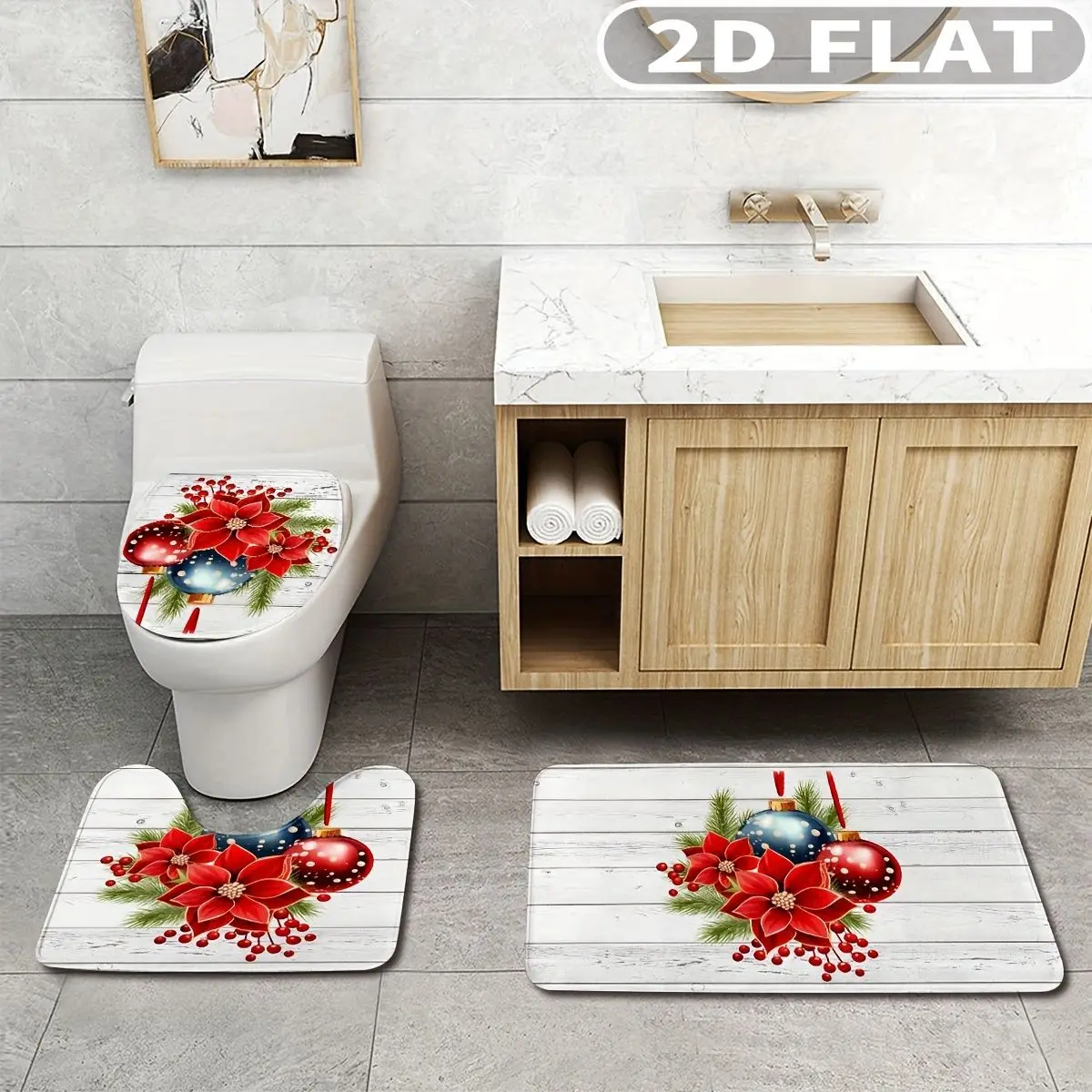 3pcs Bathroom Rug Set Christmas Poinsettia Ornaments Wood Plank Background 3pcs Bath Mats Set for Bathroom Non-Slip Cover Mat
3pcs Bathroom Rug Set Christmas Poinsettia Ornaments Wood Plank Background 3pcs Bath Mats Set for Bathroom Non-Slip Cover Mat