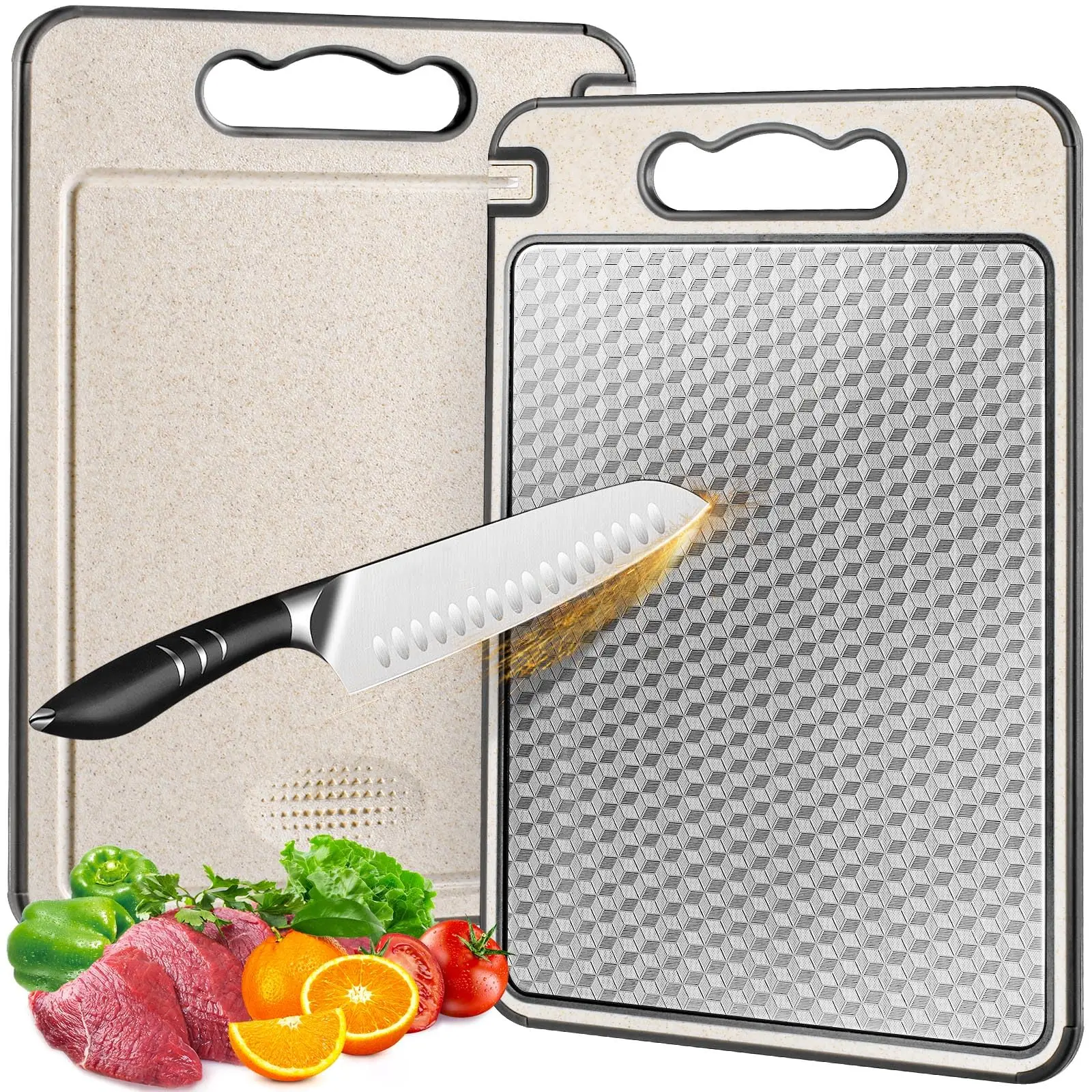 Stainless Steel Cutting Board for Kitchen, Double Sided Non-slip Scratch-resistant Mesh Design with Juice Groove Food-Grade
Stainless Steel Cutting Board for Kitchen, Double Sided Non-slip Scratch-resistant Mesh Design with Juice Groove Food-Grade
