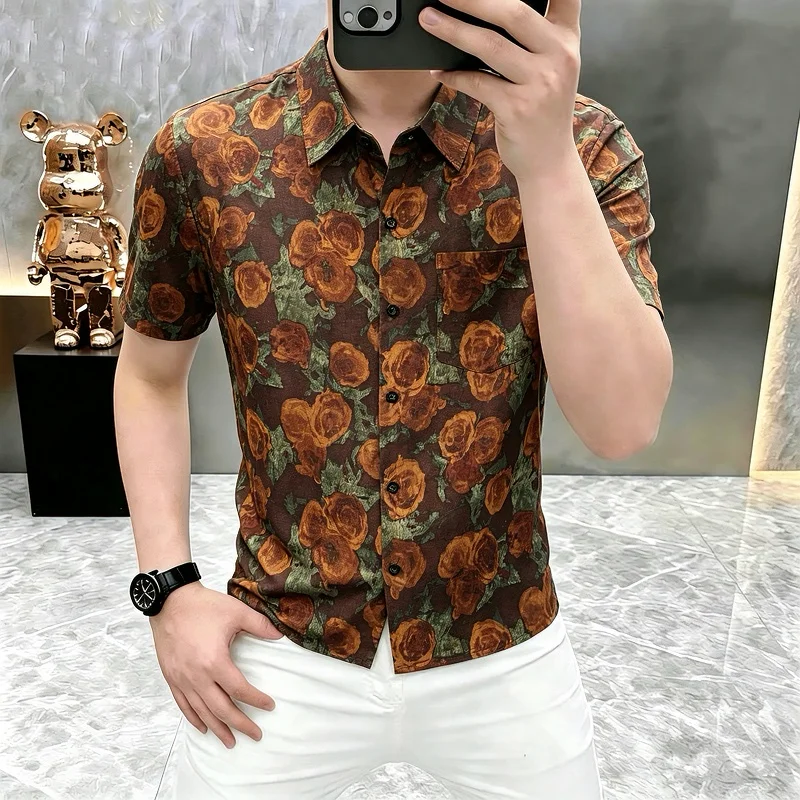 2026 Retro Ice Silk Shirt for Men Summer Floral Print Drape Shirt Short Sleeved Cool Business Social Street Wear Shirts M-5XL
2026 Retro Ice Silk Shirt for Men Summer Floral Print Drape Shirt Short Sleeved Cool Business Social Street Wear Shirts M-5XL