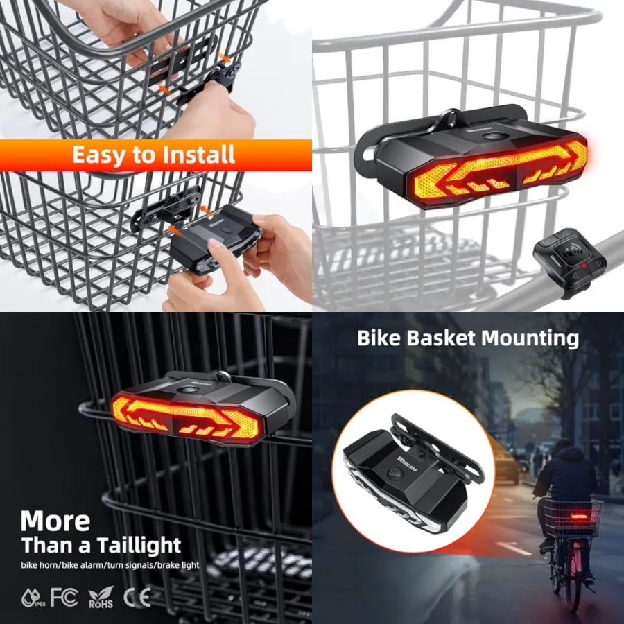 Smart Bike Seat/Bike Basket Tail Light with Turn Signals and Brake Light, Bike Alarm Horn with Remote, Rechargeable Rear Bike L
Smart Bike Seat/Bike Basket Tail Light with Turn Signals and Brake Light, Bike Alarm Horn with Remote, Rechargeable Rear Bike L