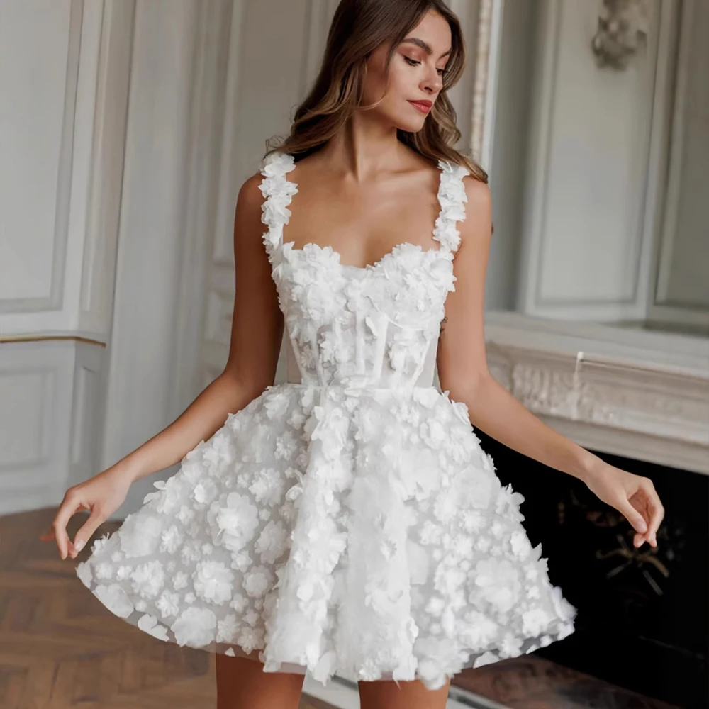 Customized Mini Wedding Dresses 3D Flower Short Spaghetti Straps A-line Lace Bride Dress Reception Party Gown Vestido De Noival
Customized Mini Wedding Dresses 3D Flower Short Spaghetti Straps A-line Lace Bride Dress Reception Party Gown Vestido De Noival