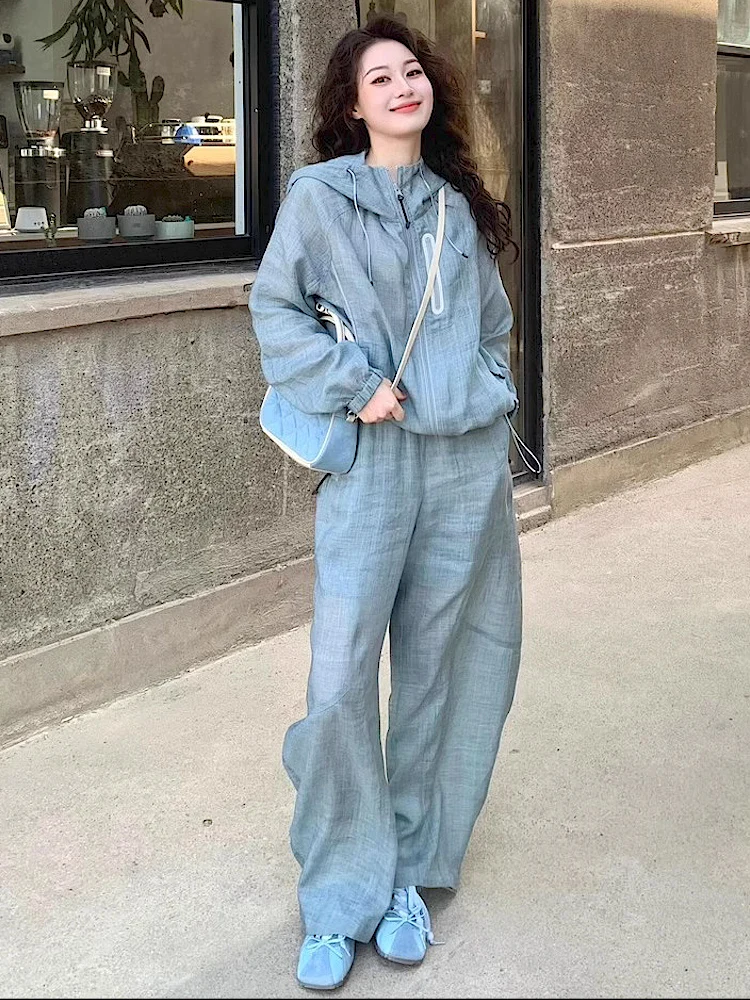 Lightweight Blue Women's Sporty Casual Set Spring 2026 Hooded Long Sleeve Zipper Closure Wide Leg Pants Two-Piece Ensemble
Lightweight Blue Women's Sporty Casual Set Spring 2026 Hooded Long Sleeve Zipper Closure Wide Leg Pants Two-Piece Ensemble