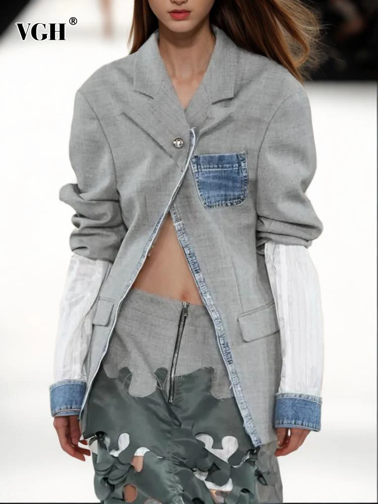 VGH Colorblock Patchwork Denim Casual Blazers For Women Notched Collar Long Sleeve Spliced Pockets Chic Irregular Blazer Female
VGH Colorblock Patchwork Denim Casual Blazers For Women Notched Collar Long Sleeve Spliced Pockets Chic Irregular Blazer Female