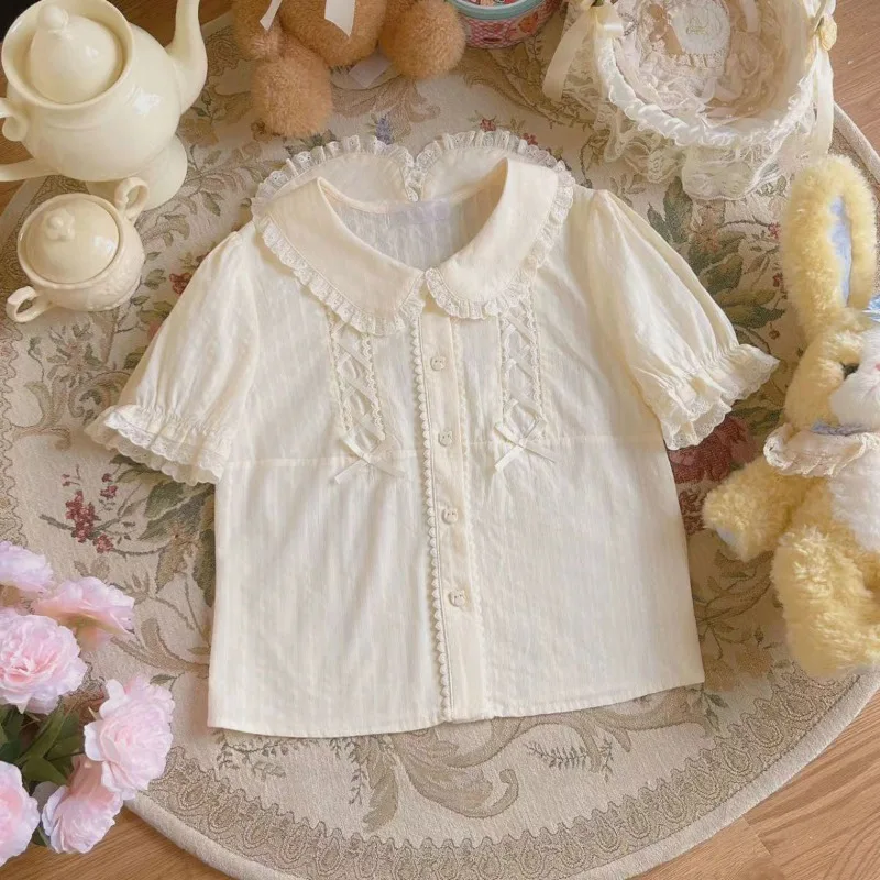 Shirts & Blouses Lolita Sweet Bubble Sleeves Short Sleeves Doll Neck Cute Lolita JK Shirt Versatile Women Blusas Mujer
Shirts & Blouses Lolita Sweet Bubble Sleeves Short Sleeves Doll Neck Cute Lolita JK Shirt Versatile Women Blusas Mujer