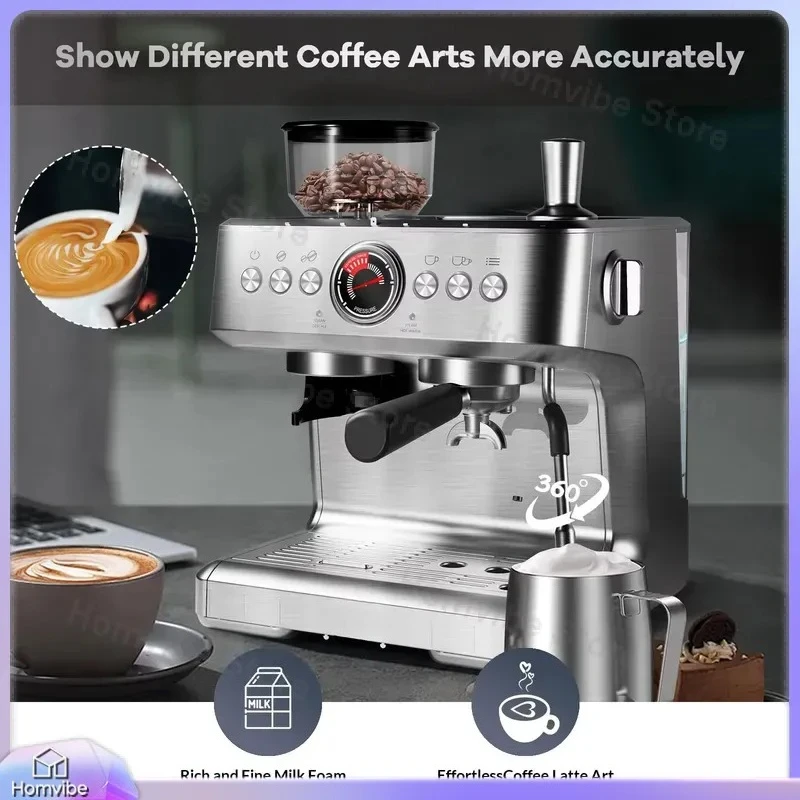 20 Bar Espresso Coffee Maker with Built-in Grinder and Milk Frother Stainless Steel Professional Coffee Machine for Home
20 Bar Espresso Coffee Maker with Built-in Grinder and Milk Frother Stainless Steel Professional Coffee Machine for Home