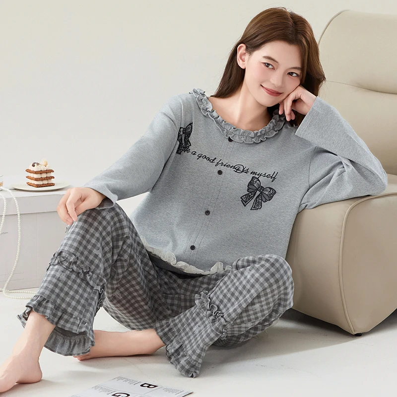 Big Size M-4XL Spring and Autumn Women Knited Cotton Pyjamas Female Long Sleeve Cute Cartoon Sleepwear
Big Size M-4XL Spring and Autumn Women Knited Cotton Pyjamas Female Long Sleeve Cute Cartoon Sleepwear