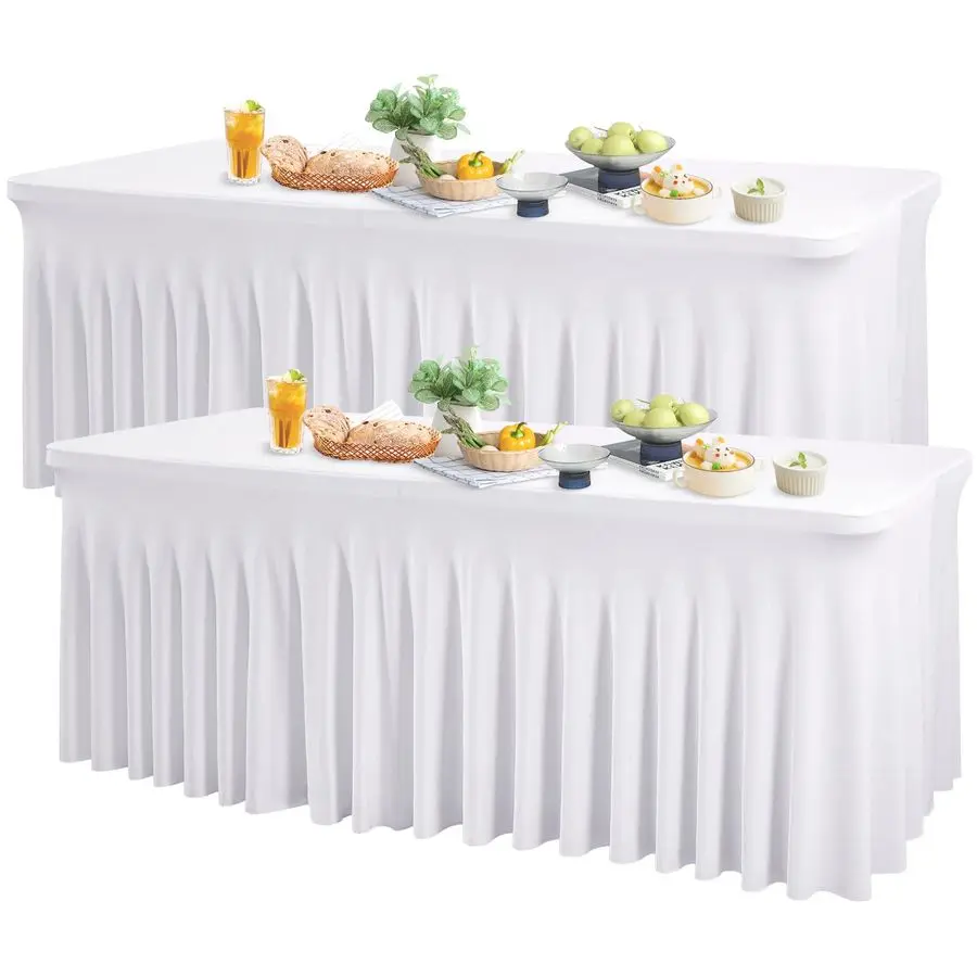 Комплект из 2 белых скатертей из спандекса для прямоугольных столов длиной 6 футов, 6-футовые натяжные скатерти без складок с рюшами, чехол для стола
Комплект из 2 белых скатертей из спандекса для прямоугольных столов длиной 6 футов, 6-футовые натяжные скатерти без складок с рюшами, чехол для стола